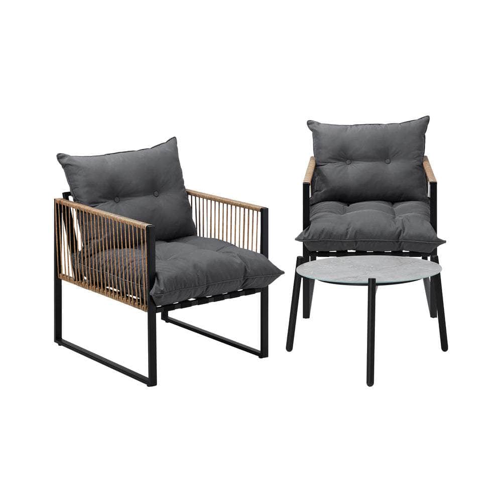 3PCS & 2 PCS Outdoor Patio Set Grey 50cm Coffee Table Rattan Chairs