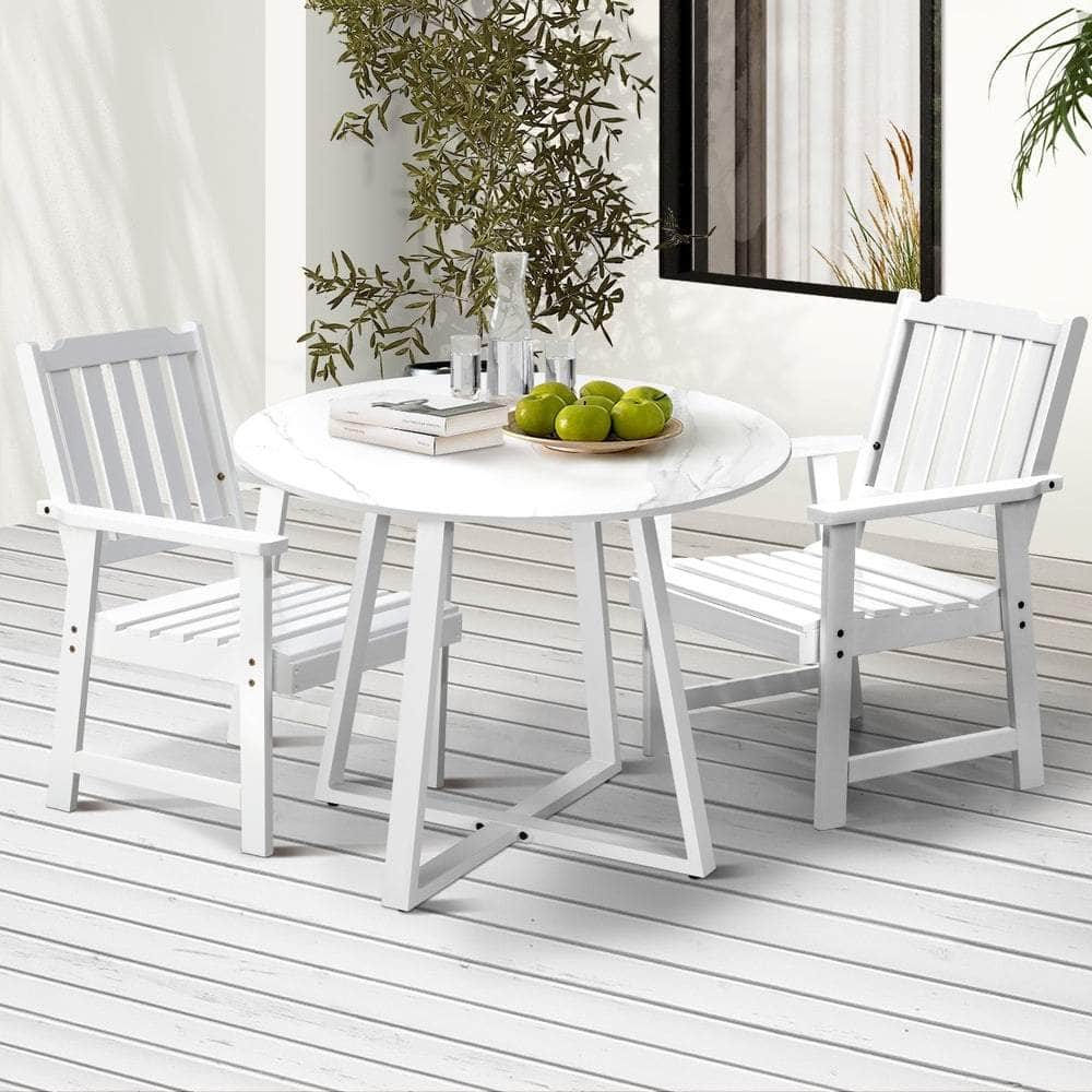 3PCS & 5PCS Outdoor Dining Set with Table & Solid Wood Chairs for Patio Use