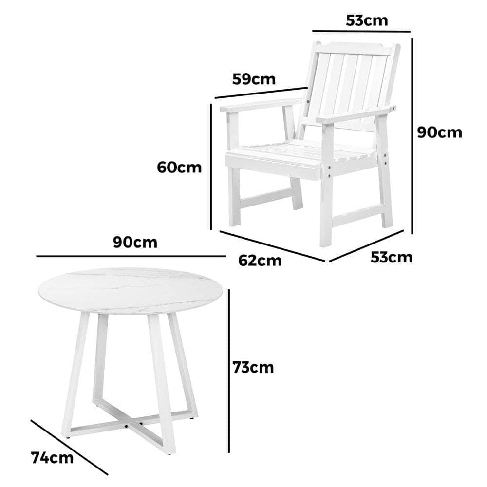 3PCS & 5PCS Outdoor Dining Set with Table & Solid Wood Chairs for Patio Use