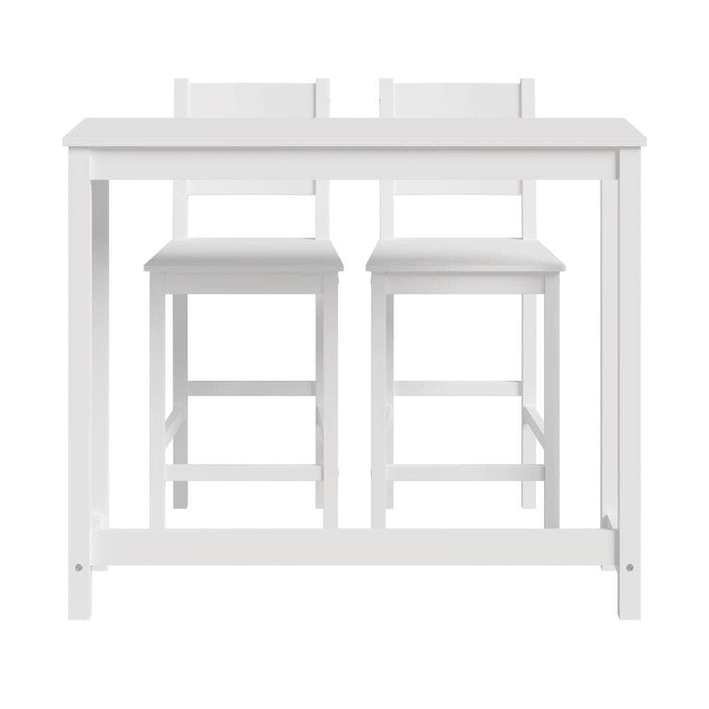 3PCS Bar Table Set Cafe Tables and 2 Stools Natural