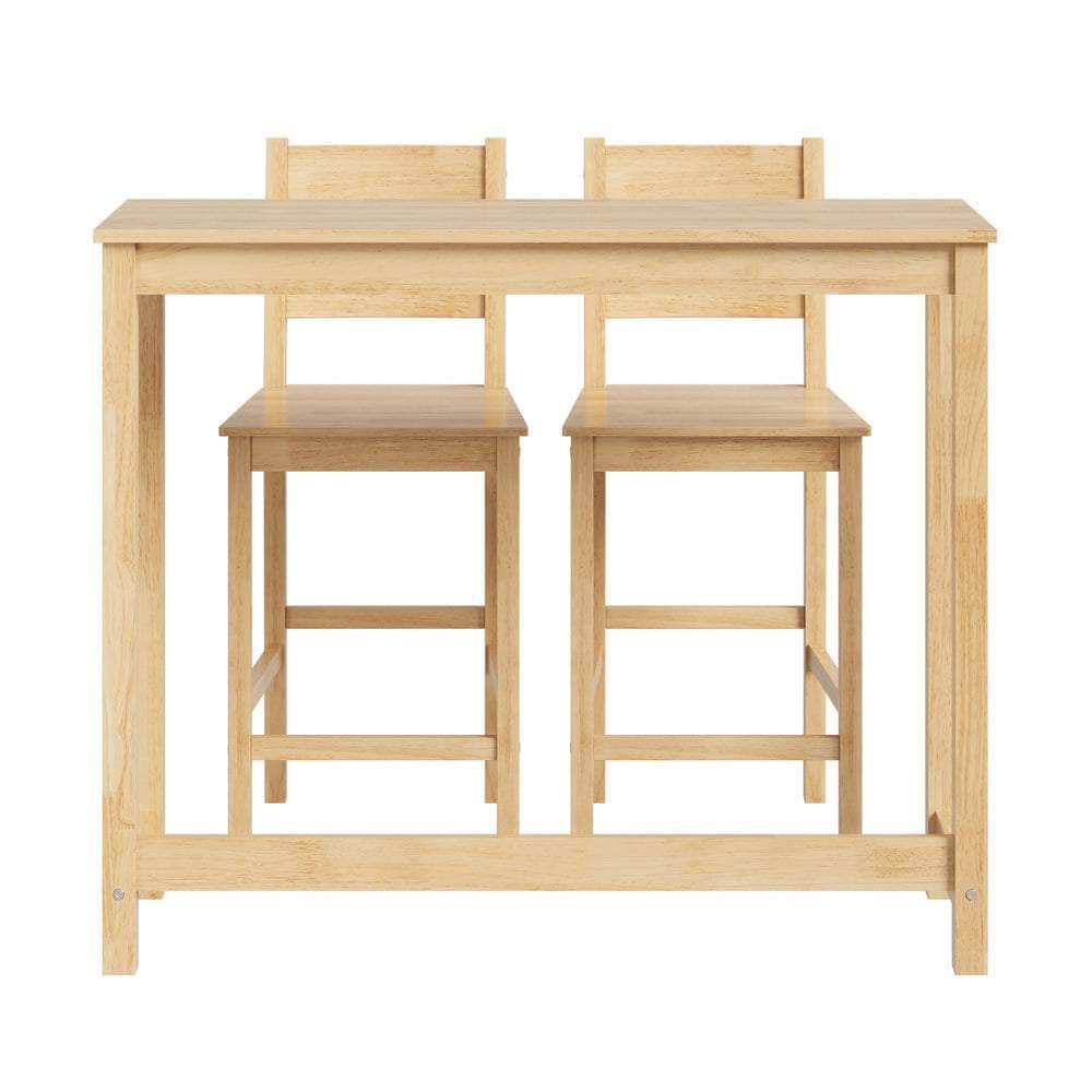 3PCS Bar Table Set Cafe Tables and 2 Stools Natural