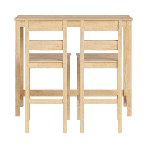 3PCS Bar Table Set Cafe Tables and 2 Stools Natural