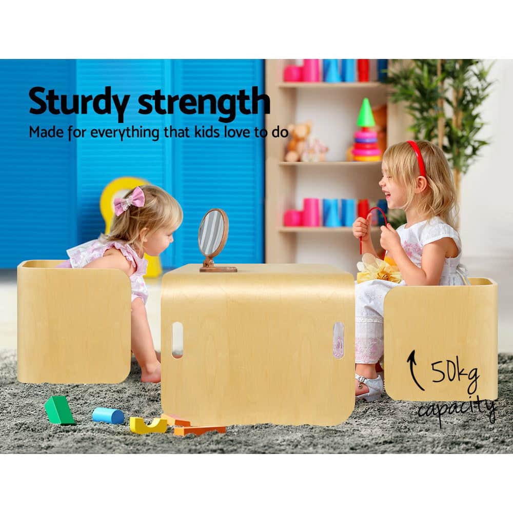 3Pcs Kids Table And Chairs Set Multifunctional Storage Desk