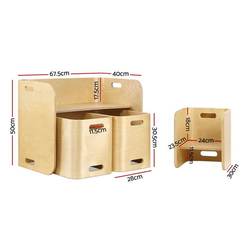 3Pcs Kids Table And Chairs Set Multifunctional Storage Desk