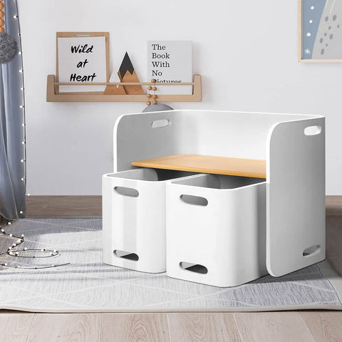 3Pcs Kids Table And Chairs Set Multifunctional Storage Desk White