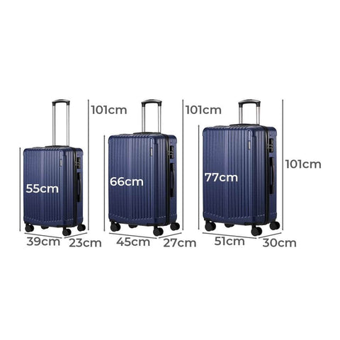 3PCS Luggage Set Travel TSA Lock ABS Case Navy