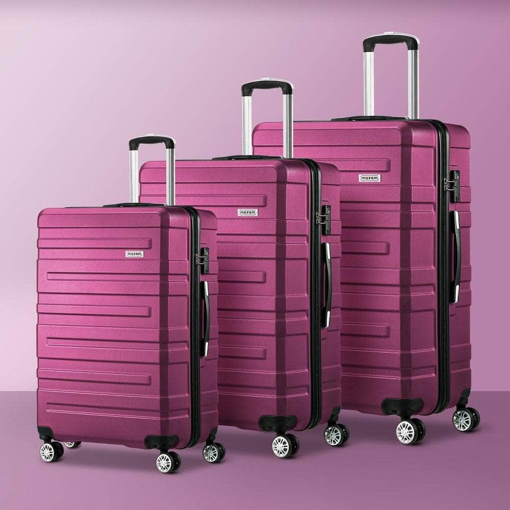 3PCS Luggage Suitcase Set TSA Lock Hard Case Magenta Travel Trolley