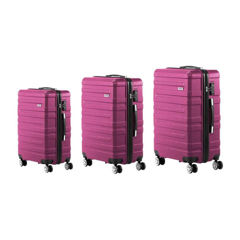3PCS Luggage Suitcase Set TSA Lock Hard Case Magenta Travel Trolley