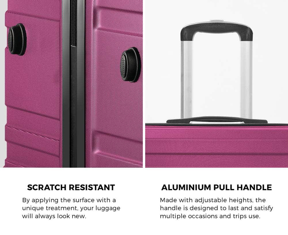 3PCS Luggage Suitcase Set TSA Lock Hard Case Magenta Travel Trolley
