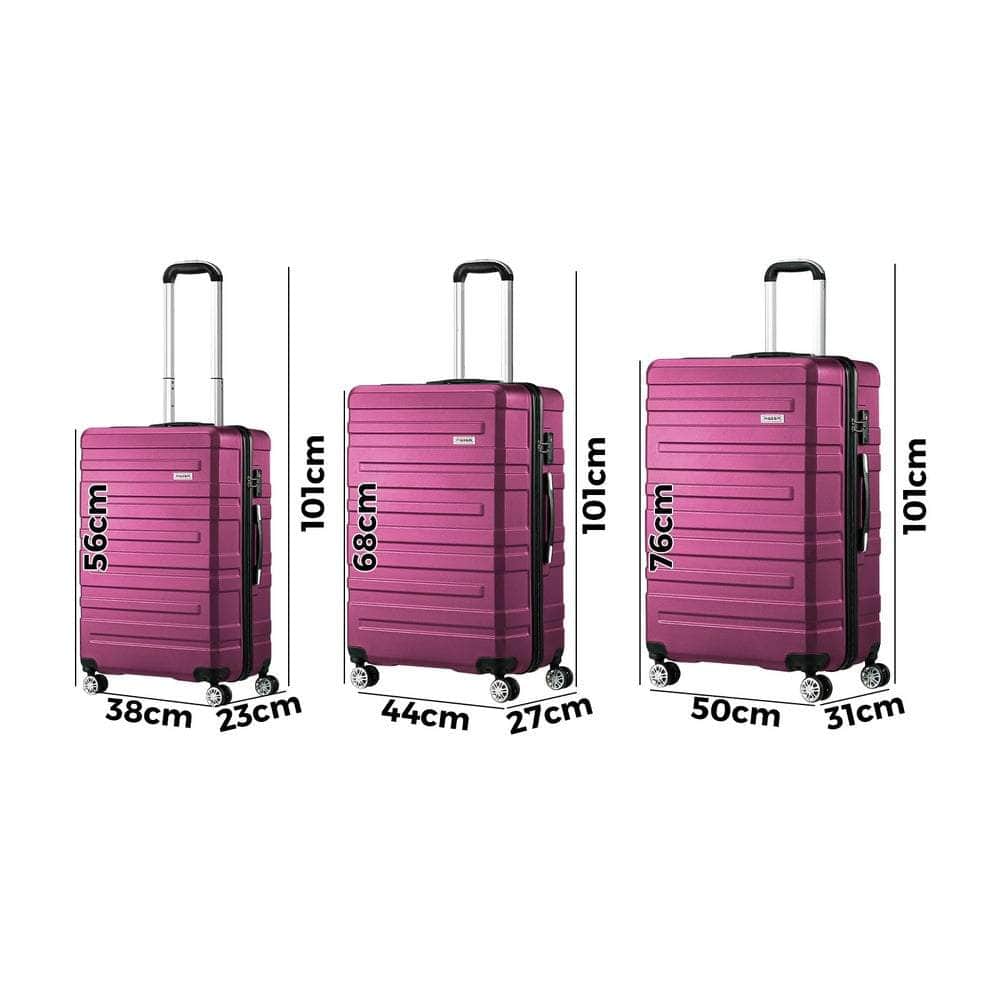 3PCS Luggage Suitcase Set TSA Lock Hard Case Magenta Travel Trolley