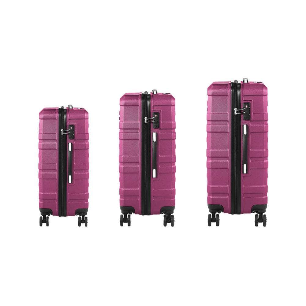 3PCS Luggage Suitcase Set TSA Lock Hard Case Magenta Travel Trolley