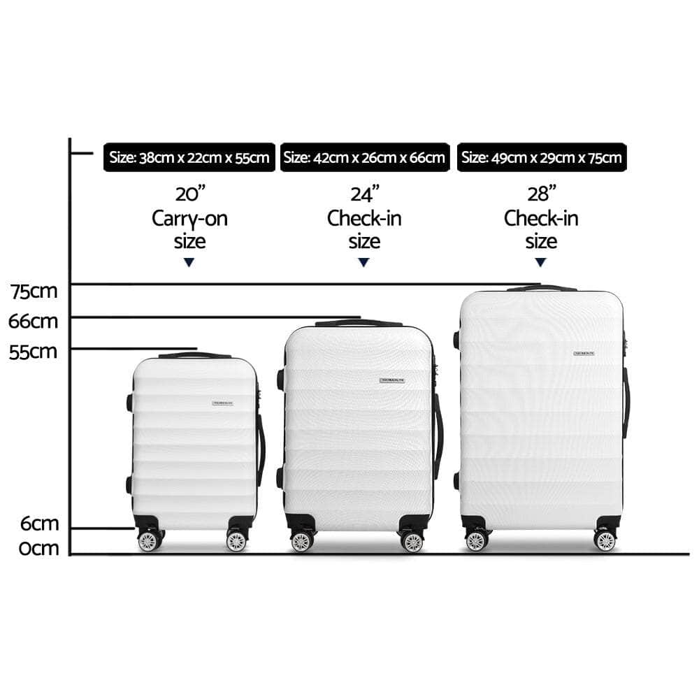 3pcs Luggage Trolley Set Travel Suitcase TSA Hard Case White