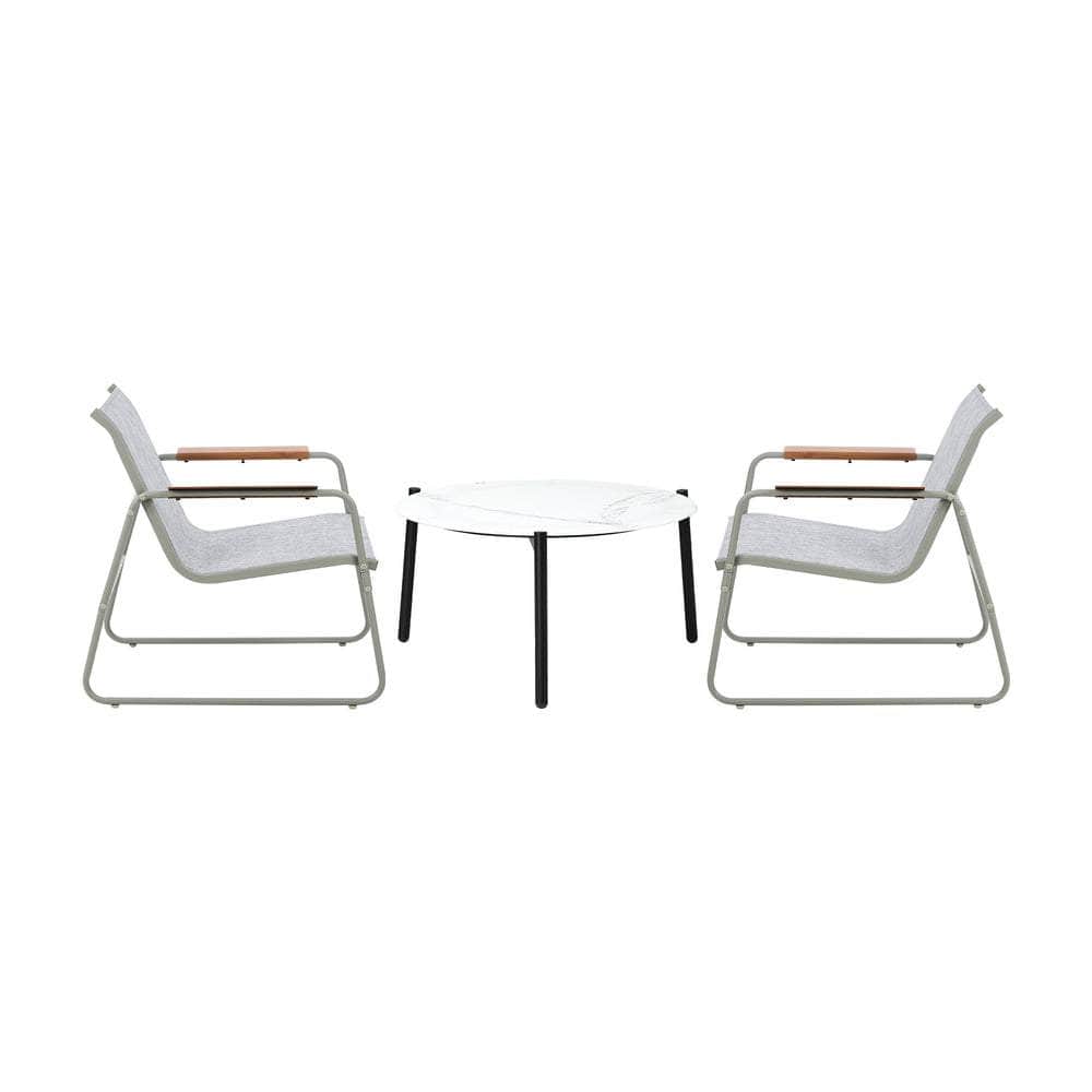 3PCS Outdoor Bistro Set Patio Chair 50cm Coffee Table Textilene
