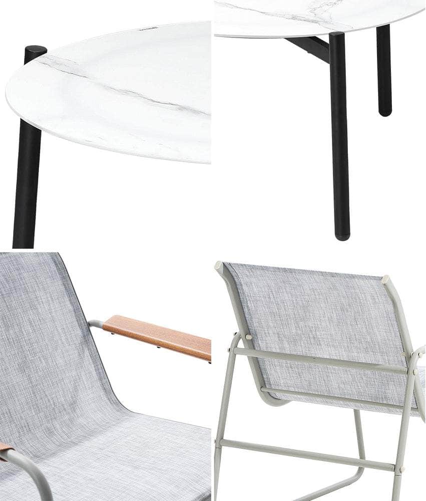 3PCS Outdoor Bistro Set Patio Chair 50cm Coffee Table Textilene