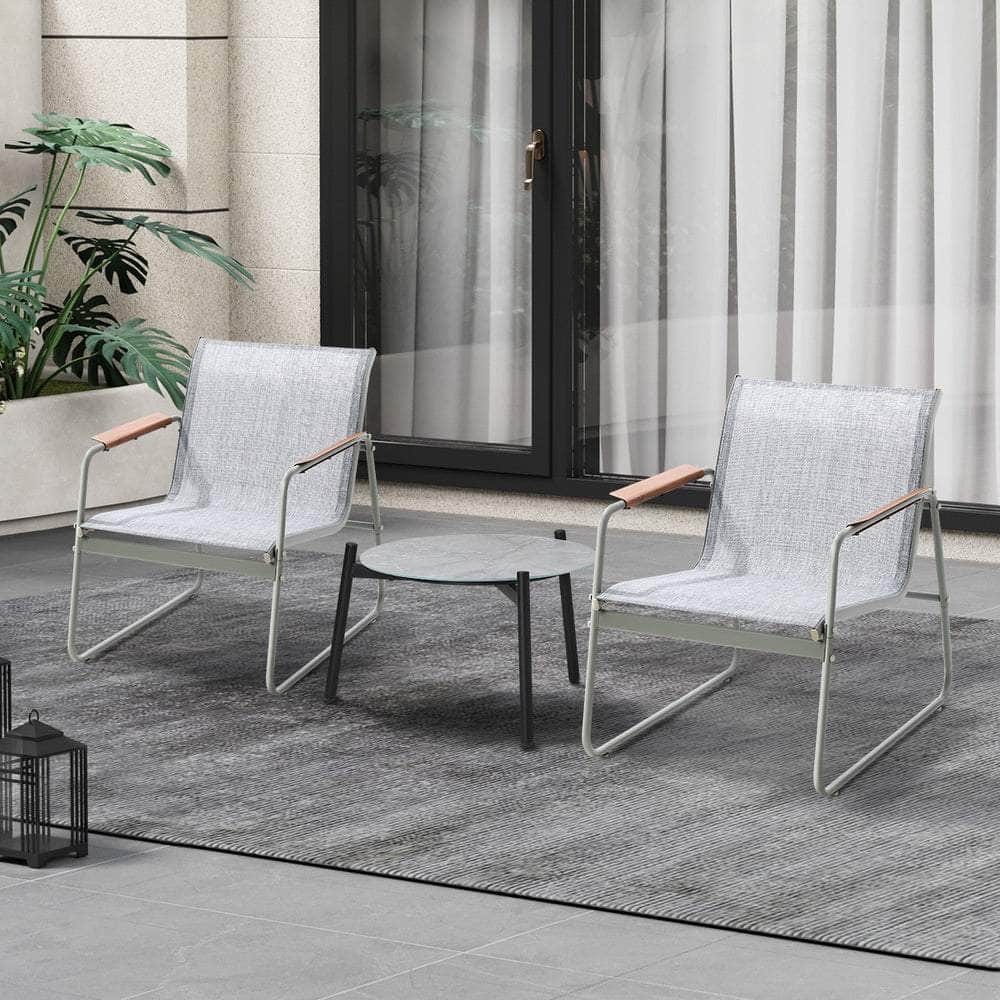 3PCS Outdoor Bistro Set Patio Chair 50cm Coffee Table Textilene