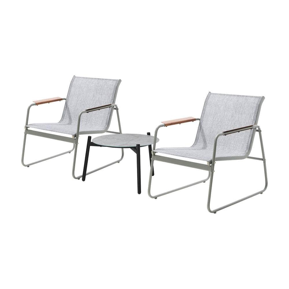 3PCS Outdoor Bistro Set Patio Chair 50cm Coffee Table Textilene