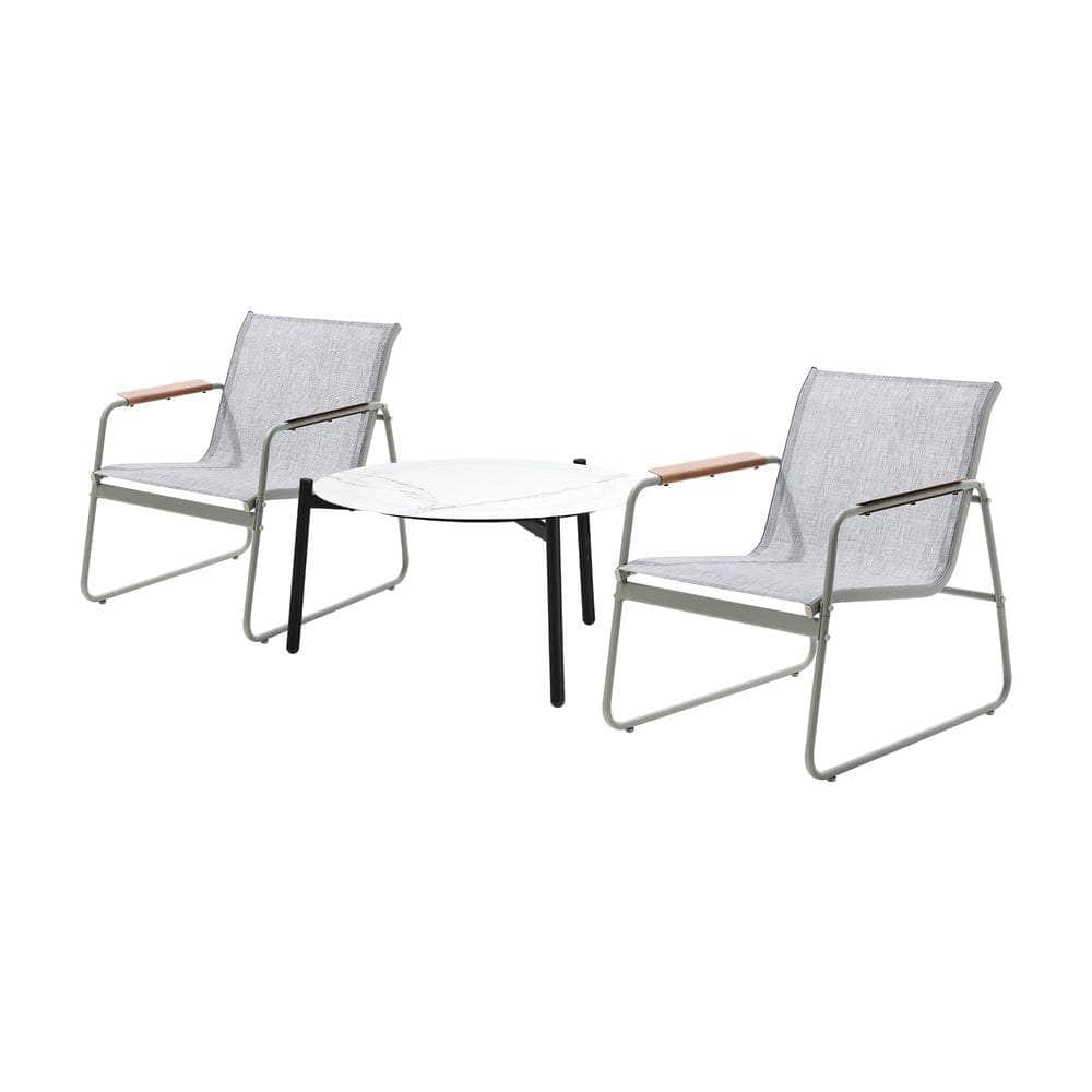 3PCS Outdoor Bistro Set Patio Chair 50cm Coffee Table Textilene