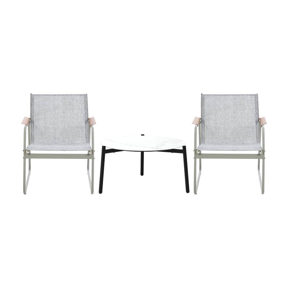 3PCS Outdoor Bistro Set Patio Chair 50cm Coffee Table Textilene