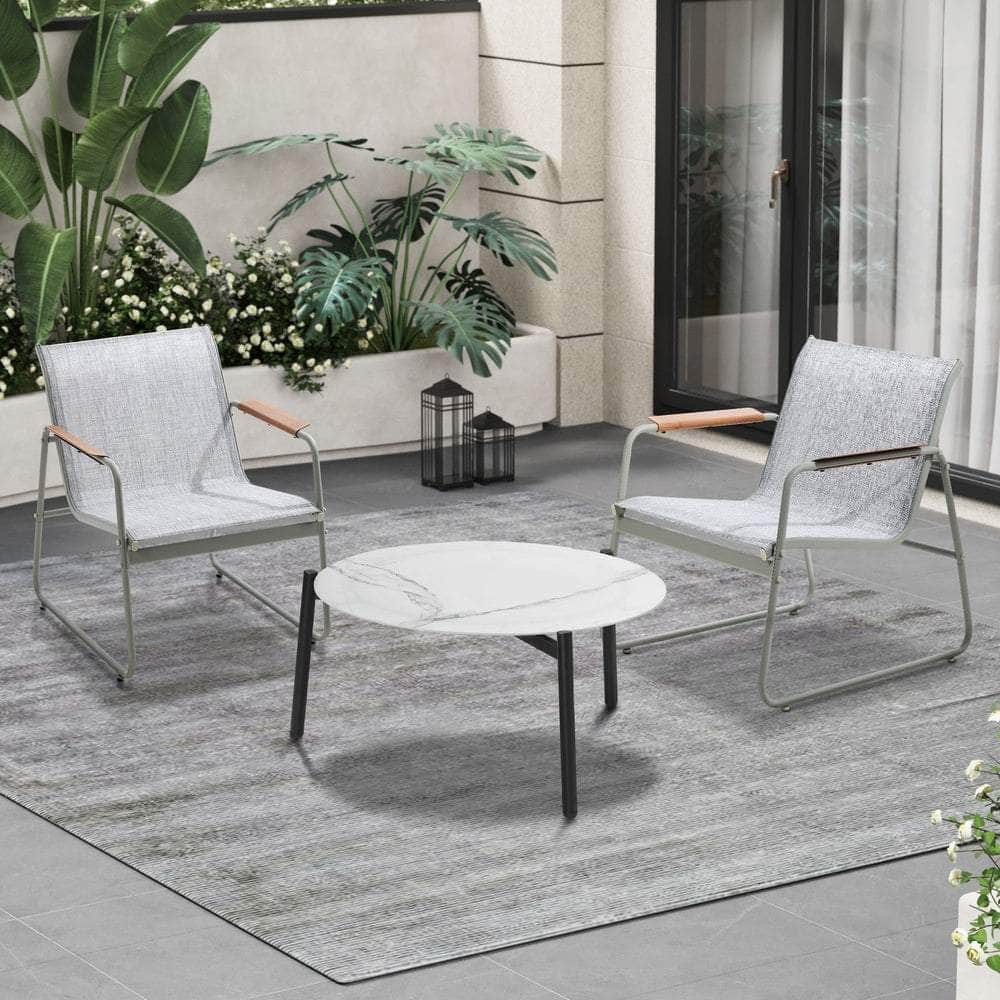 3PCS Outdoor Bistro Set Patio Chair 50cm Coffee Table Textilene