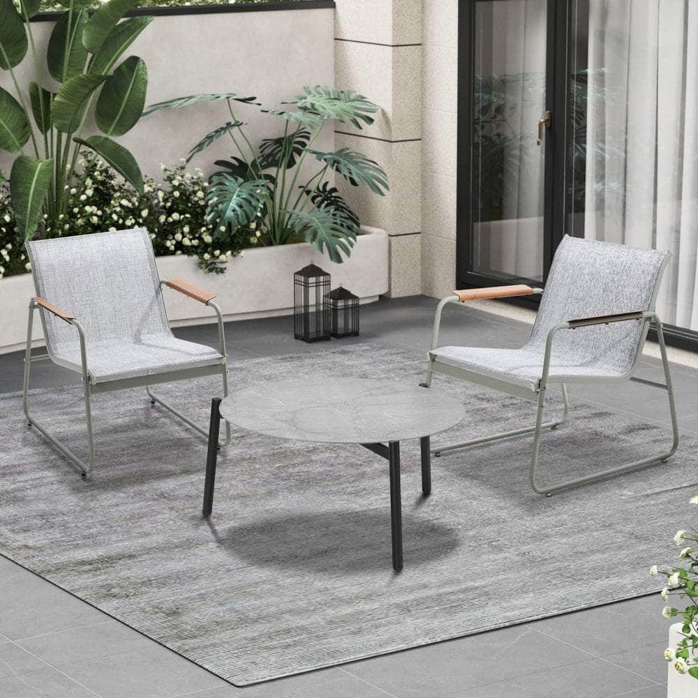 3PCS Outdoor Bistro Set Patio Chair 70cm Grey Table Textilene