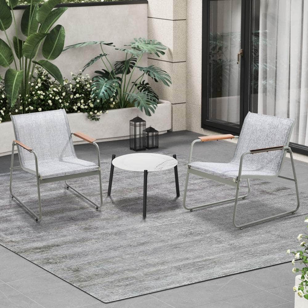 3PCS Outdoor Bistro Set Patio Chair 70cm Grey Table Textilene