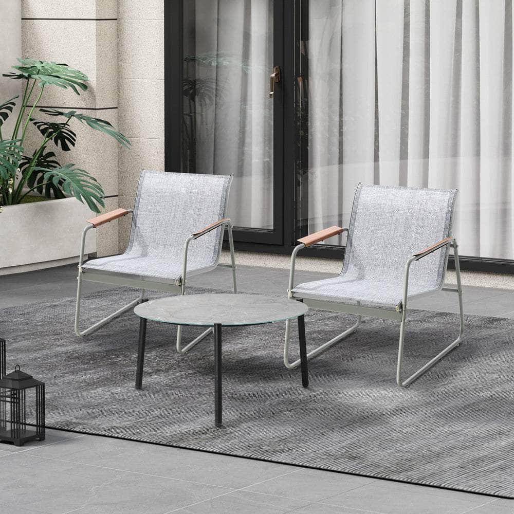 3PCS Outdoor Bistro Set Patio Chair 70cm Grey Table Textilene
