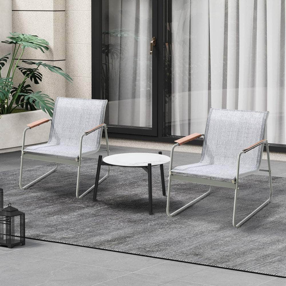 3PCS Outdoor Bistro Set Patio Chair 70cm Grey Table Textilene