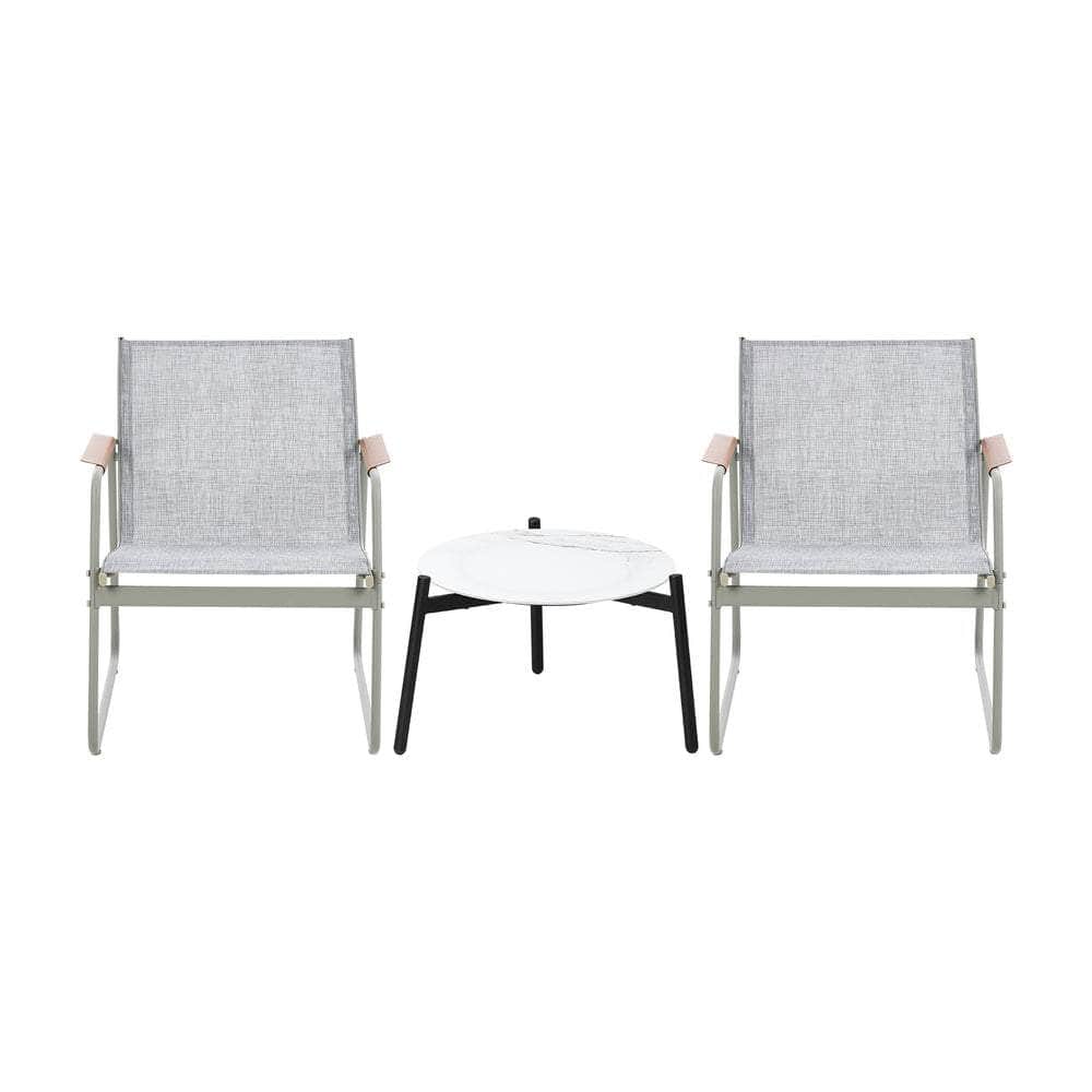 3PCS Outdoor Bistro Set Patio Chair 70cm Grey Table Textilene