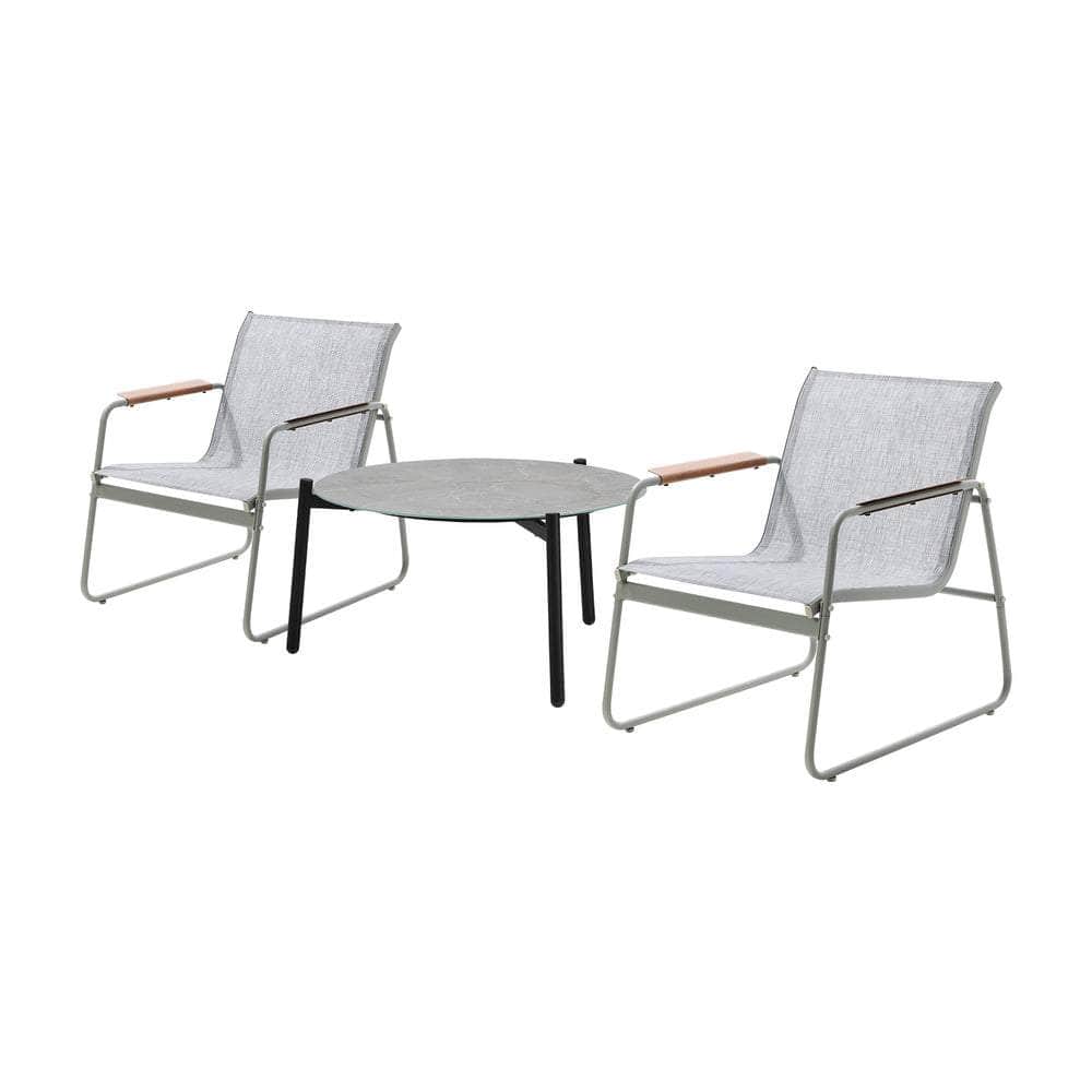 3PCS Outdoor Bistro Set Patio Chair 70cm Grey Table Textilene