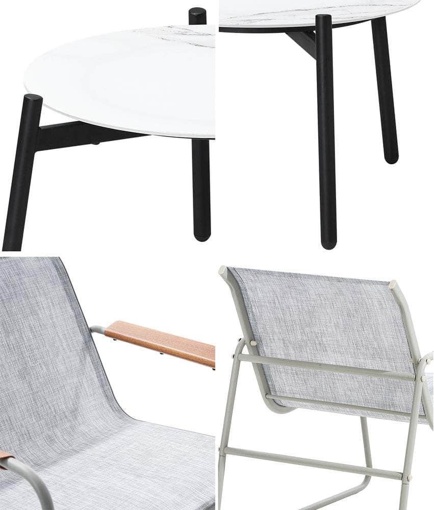 3PCS Outdoor Bistro Set Patio Chair 70cm Grey Table Textilene
