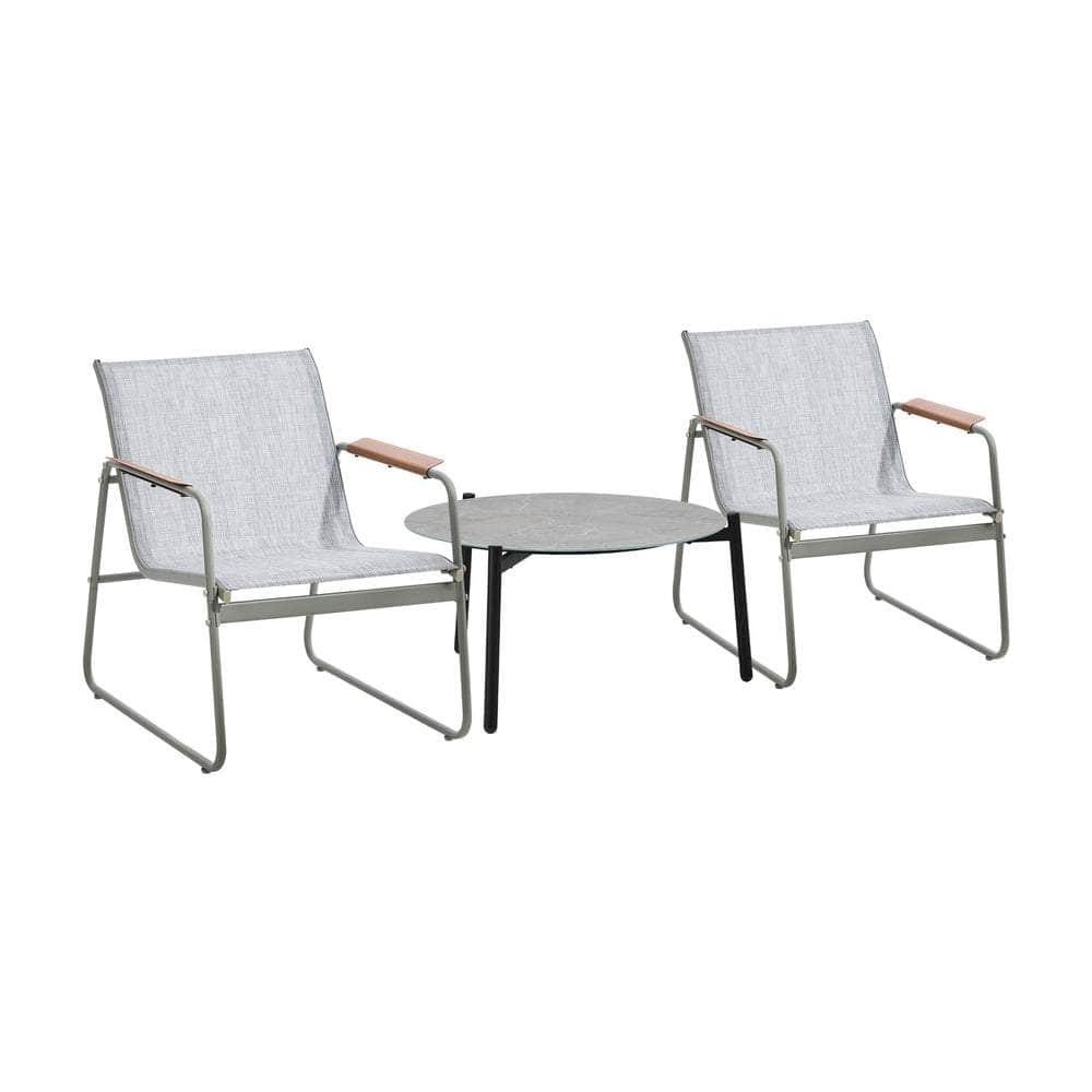 3PCS Outdoor Bistro Set Patio Chair 70cm Grey Table Textilene