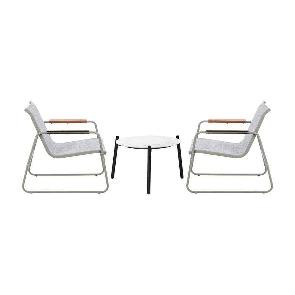 3PCS Outdoor Bistro Set Patio Chair 70cm Grey Table Textilene