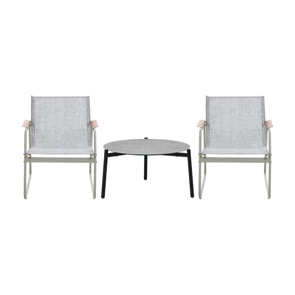 3PCS Outdoor Bistro Set Patio Chair 70cm Grey Table Textilene