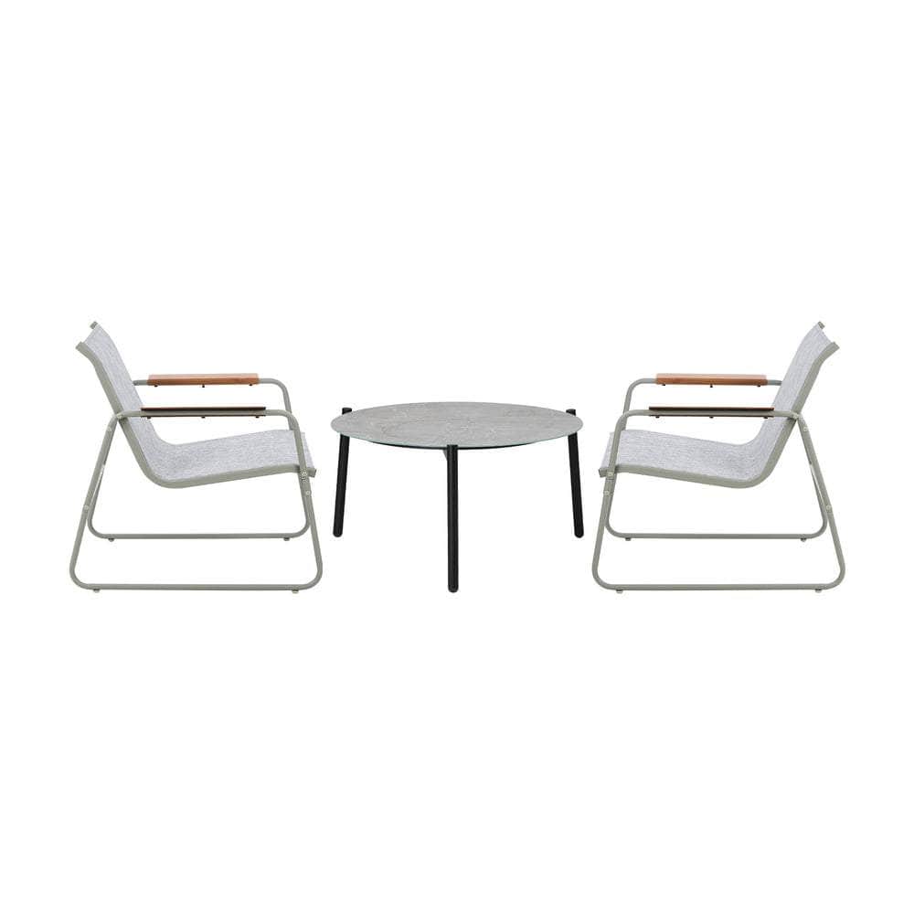 3PCS Outdoor Bistro Set Patio Chair 70cm Grey Table Textilene