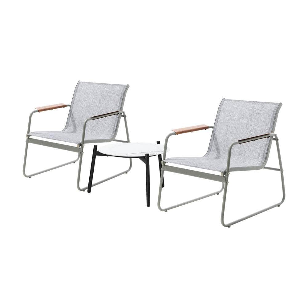 3PCS Outdoor Bistro Set Patio Chair 70cm Grey Table Textilene