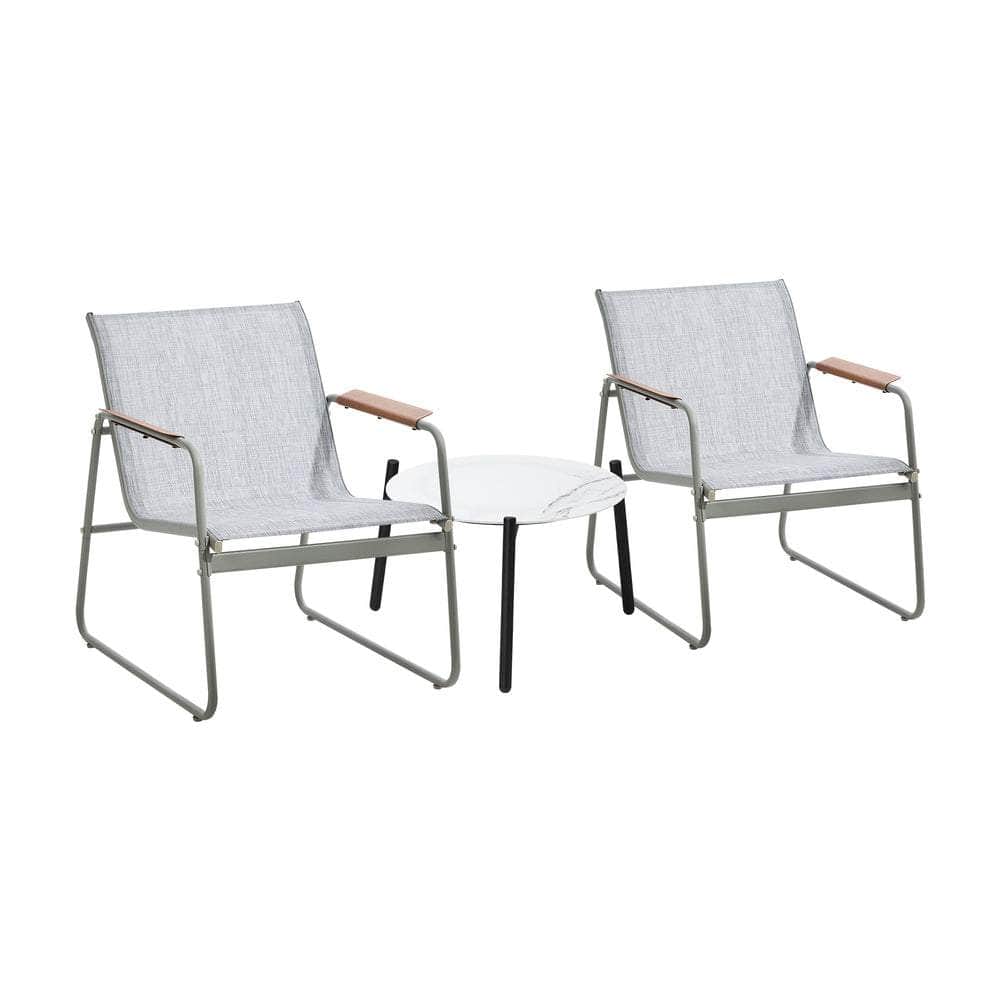3PCS Outdoor Bistro Set Patio Chair 70cm Grey Table Textilene