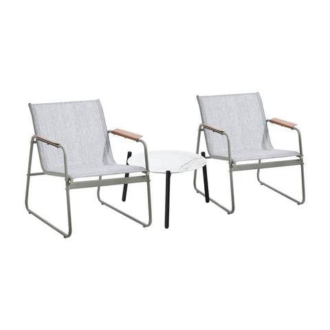 3PCS Outdoor Bistro Set Patio Chair 70cm Grey Table Textilene