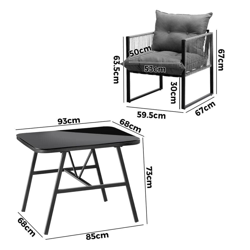 3PCS Outdoor Dining Set Coffee Table Armchairs with Cushions