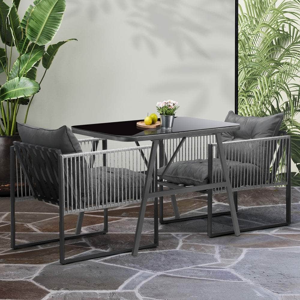 3PCS Outdoor Dining Set Coffee Table Armchairs with Cushions