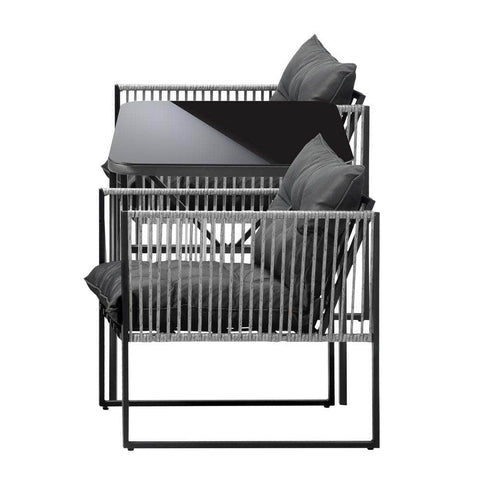 3PCS Outdoor Dining Set Coffee Table Armchairs with Cushions