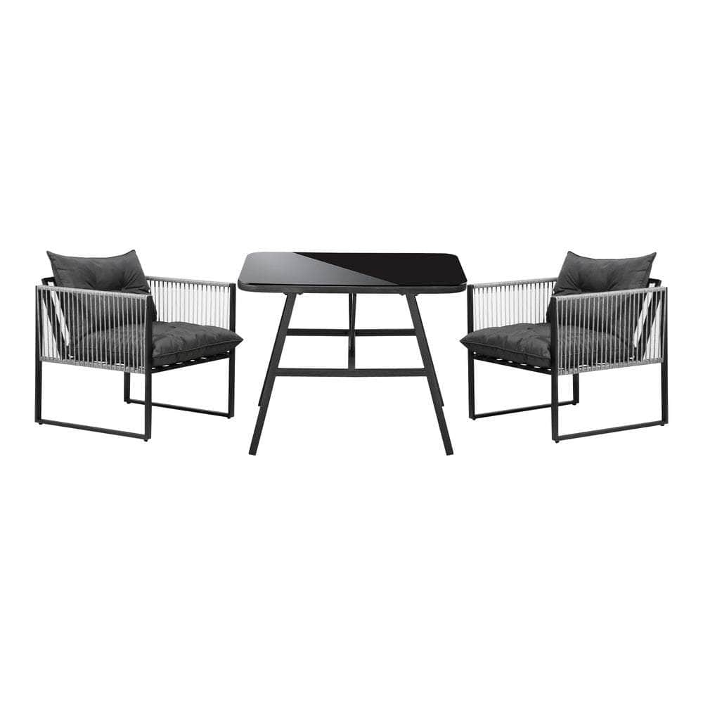 3PCS Outdoor Dining Set Coffee Table Armchairs with Cushions