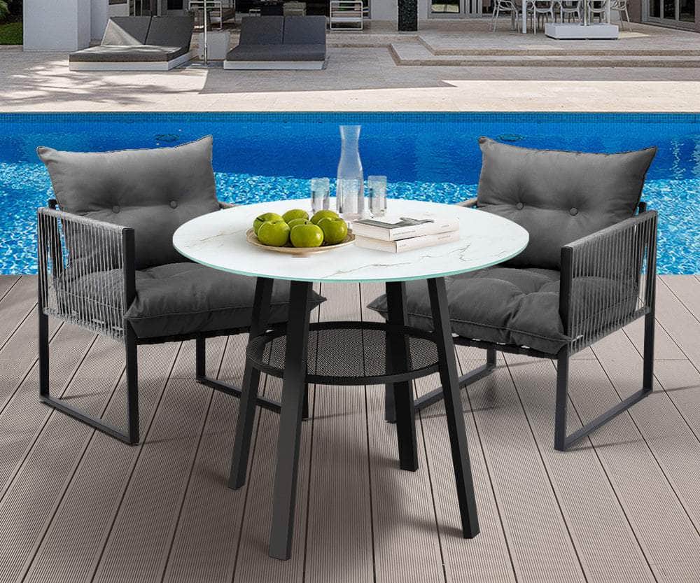3PCS Outdoor Dining Set Round Table PE Wicker Chairs