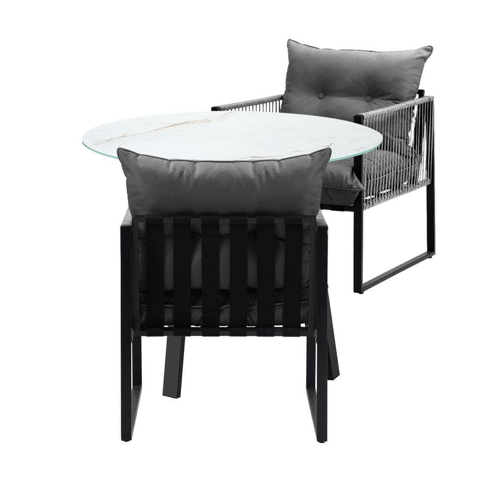 3PCS Outdoor Dining Set Round Table PE Wicker Chairs