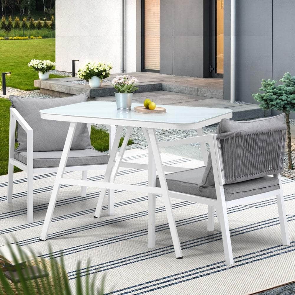 3PCS Outdoor Dining Set with Marble-style Table