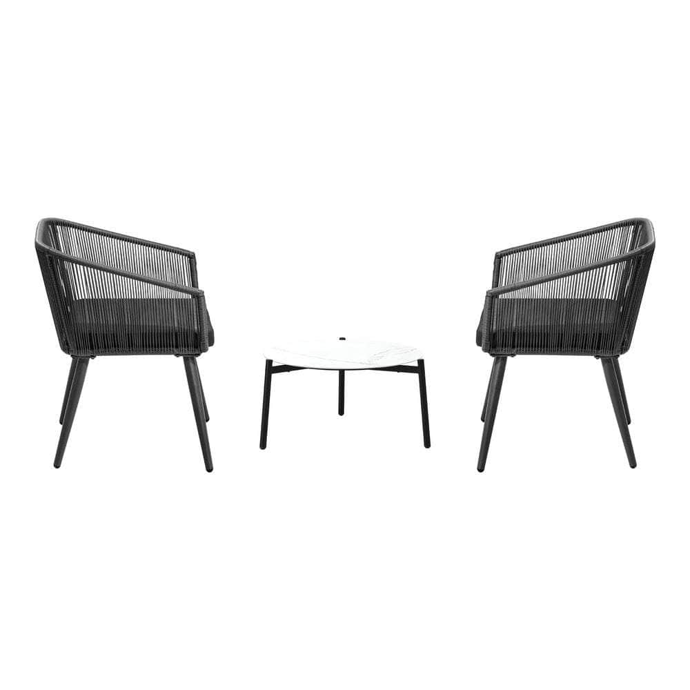 3PCS Outdoor Lounge Set 50cm Coffee Table Polyester Chair Rope