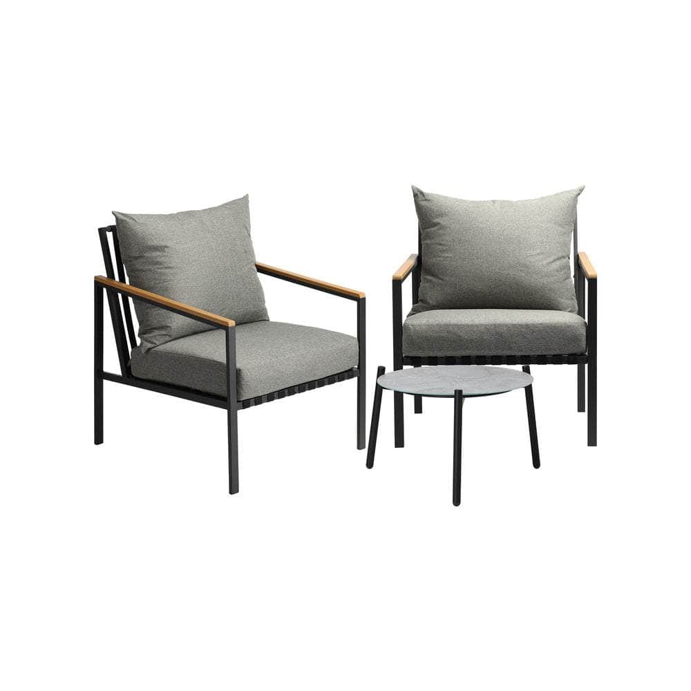 3PCS Outdoor Lounge Set Grey 50cm Coffee Table Chairs