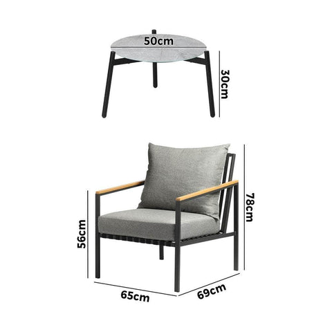 3PCS Outdoor Lounge Set Grey 50cm Coffee Table Chairs