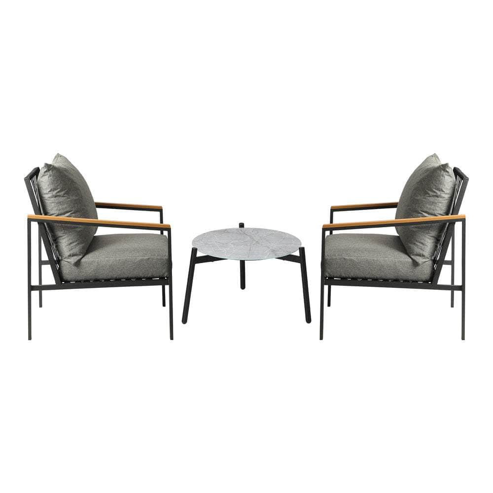 3PCS Outdoor Lounge Set Grey 50cm Coffee Table Chairs