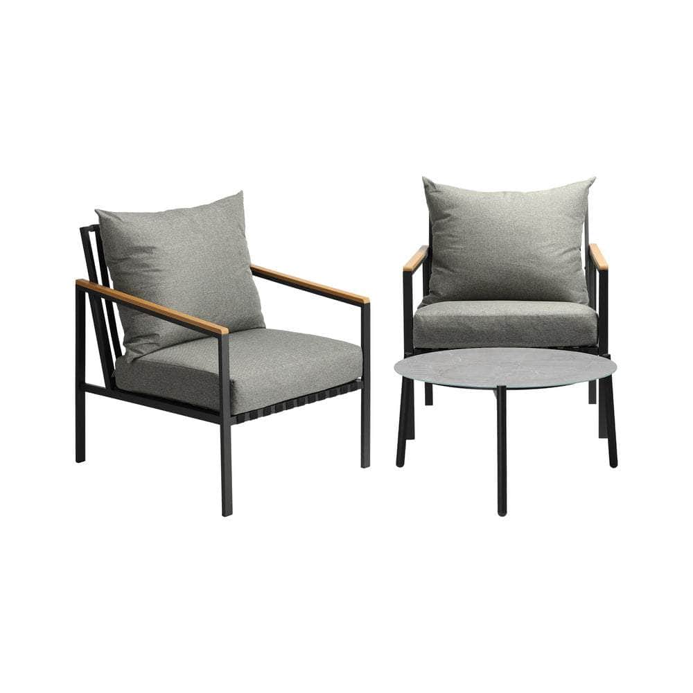 3PCS Outdoor Lounge Set Grey 70cm Coffee Table Chairs