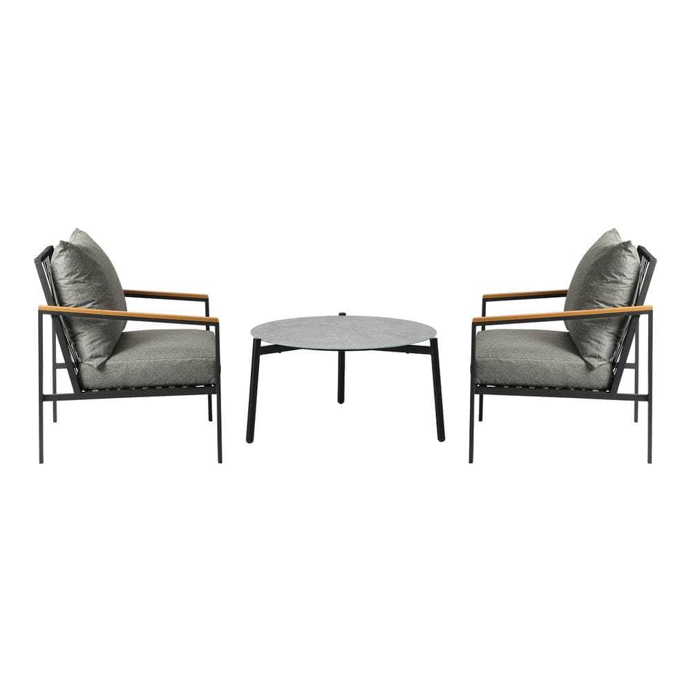 3PCS Outdoor Lounge Set Grey 70cm Coffee Table Chairs